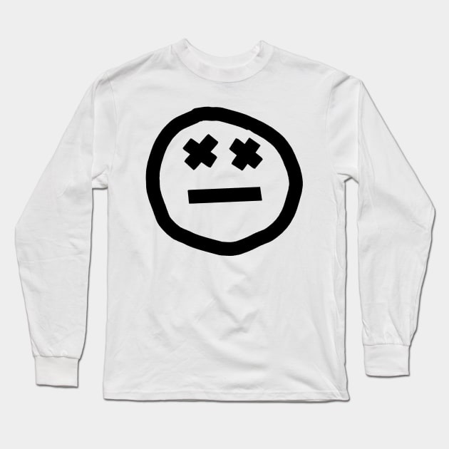 Round Face X Eyes Black Line Long Sleeve T-Shirt by ellenhenryart